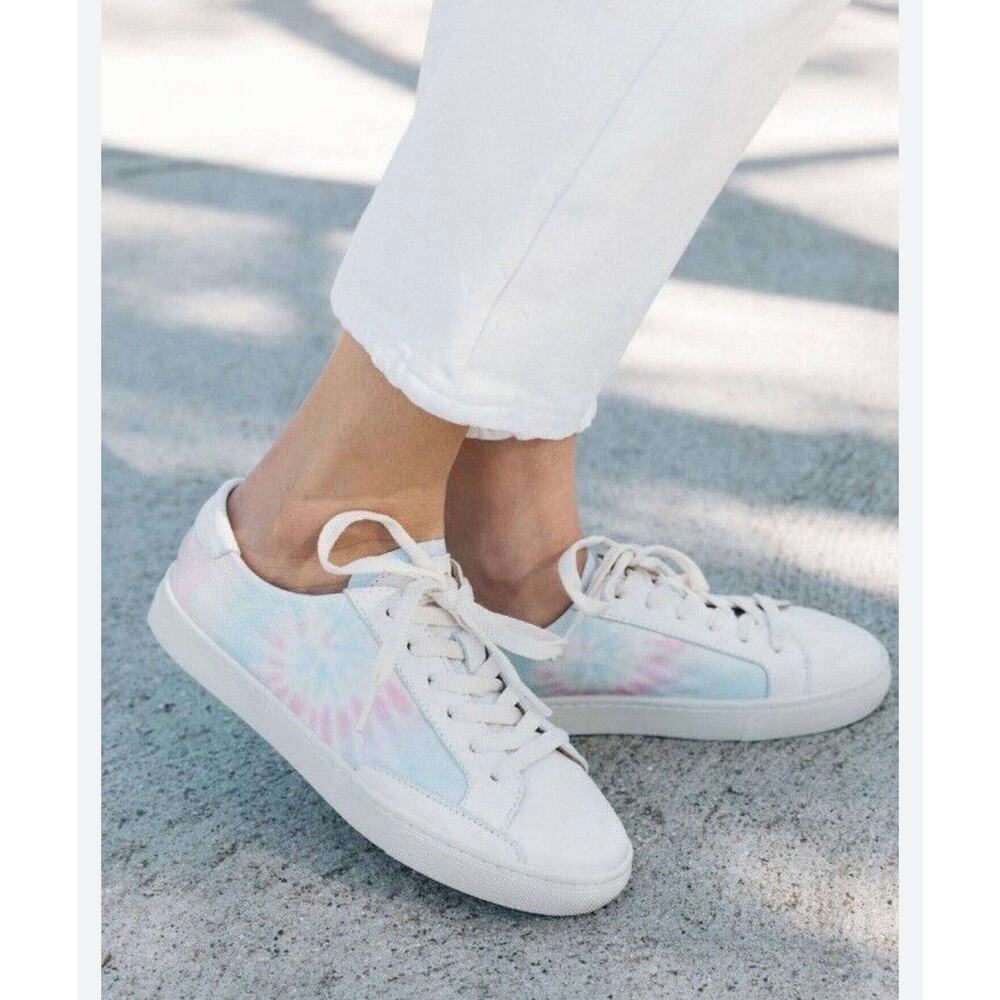 Soludos Ibiza Pebbled Leather Pink, Blue, White Tiedye Sneaker